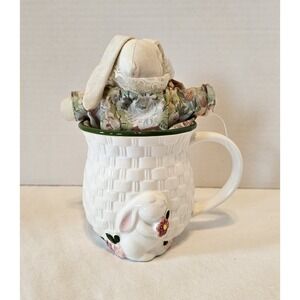 Vintage Spring Bunny Basket Design Coffee Mug Avon-Cloth Bunny Included!
